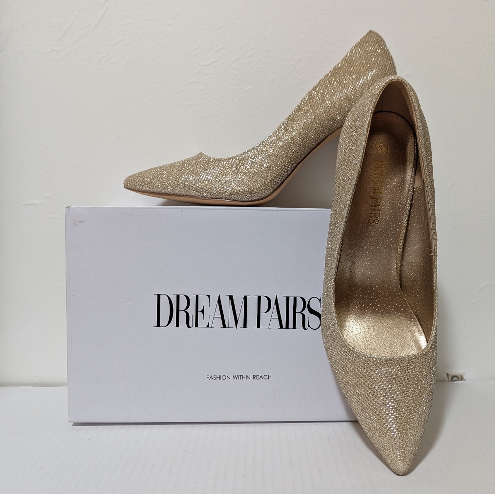 SZ 8.5 Dream Pairs Women's Nude Glitzy Sparkle High Stilleto Pointy Toe Heels